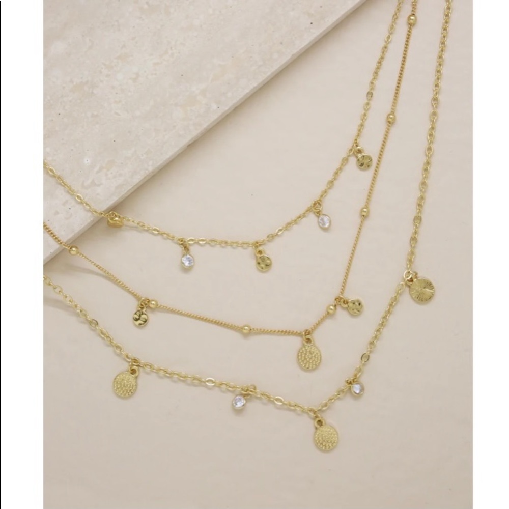 ettika Crystal Detailed Triple Layer Necklace